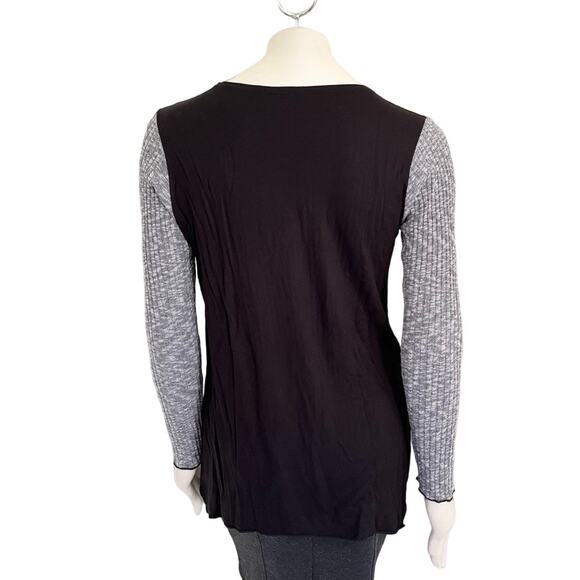 PETE Collection Stretchy Long Sleeve Mixed Media Sweater in Gray Black SZ S - Picture 5 of 9